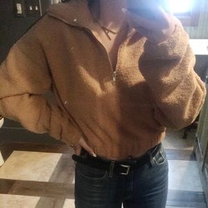 Half Zip Cropped Faux Fur Sweatshirt
